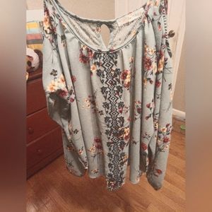 Teal and floral off shoulder blouse